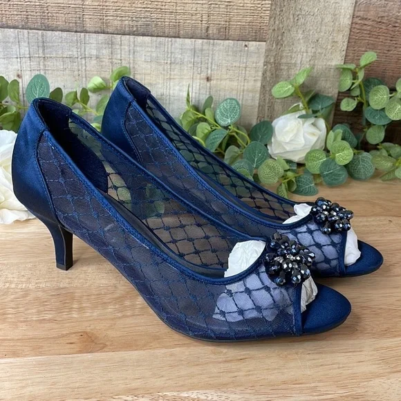 Karen Scott Womens Maralyn Open Toe Evening Heels Navy 10 M - Picture 6 of 6